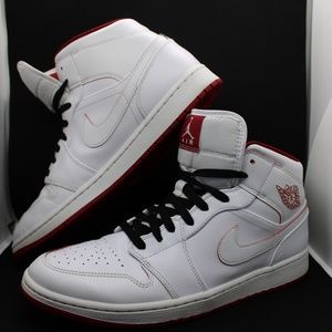 Men's Jordan 1 Retro Mid White/Gym Red/Black 554724-103 Size 12